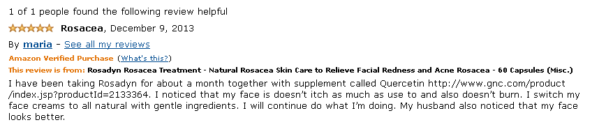 rosacea symptoms itching and burning minimized after one month testimonial, rosadyn 